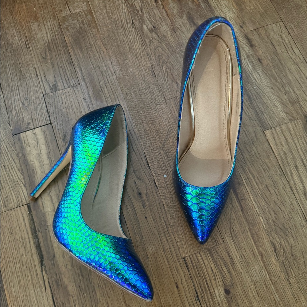 Iridescent Blue-Green Stiletto Heels